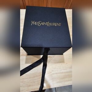 Yves Saint Laurent Black Satin Lined Giftbox YSL Gold Logo Hinged Top EUC